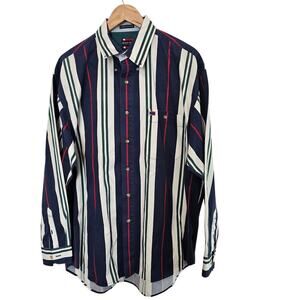 Vintage Bugle Boy Button Down Shirt Mens Lg Blue 90s Striped Long Sleeve Preppy